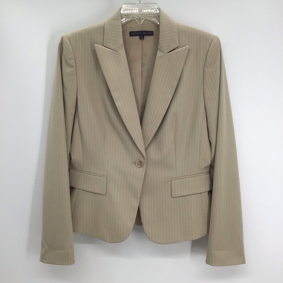 Antonio Melani Classic Tailored Pinstripe Blazer Business Casual Tan Size 6 - Picture 1 of 7